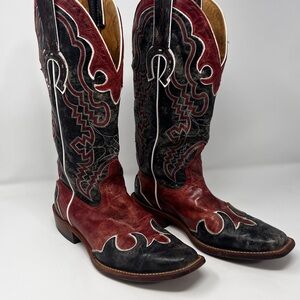 Women’s Cowboy Boots Horse Power 1047 Size 8 Black And Red Horse Shoe Emblem